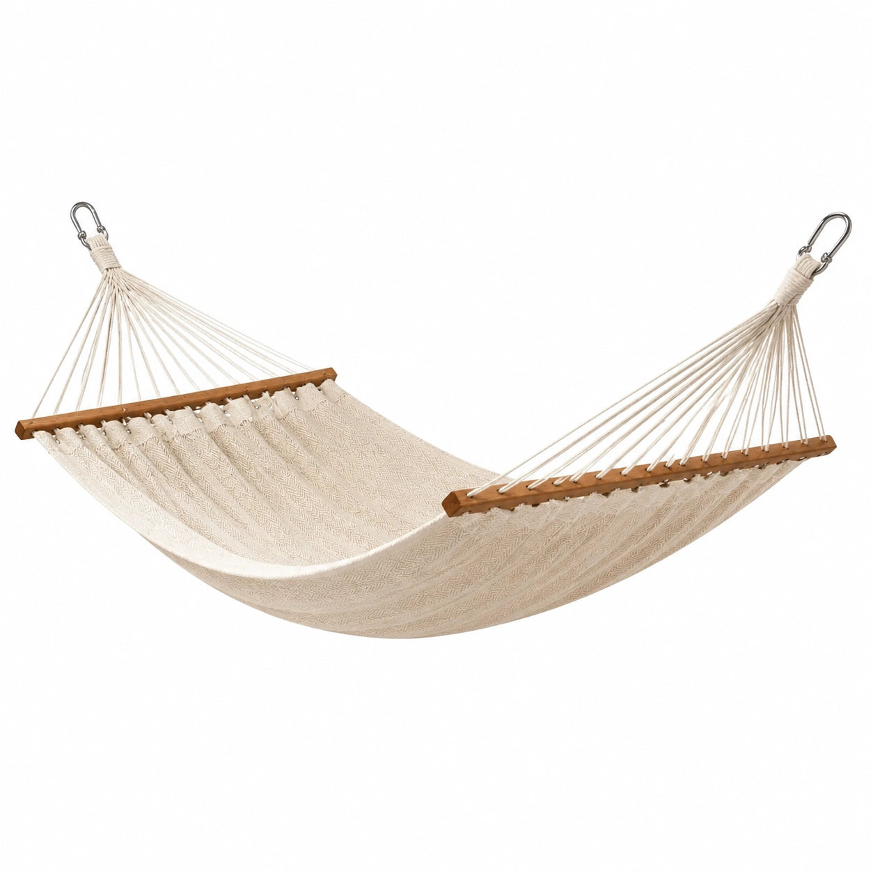 Hamac en Coton avec Barre en Bois et Crochets en Acier Inoxydable Beige