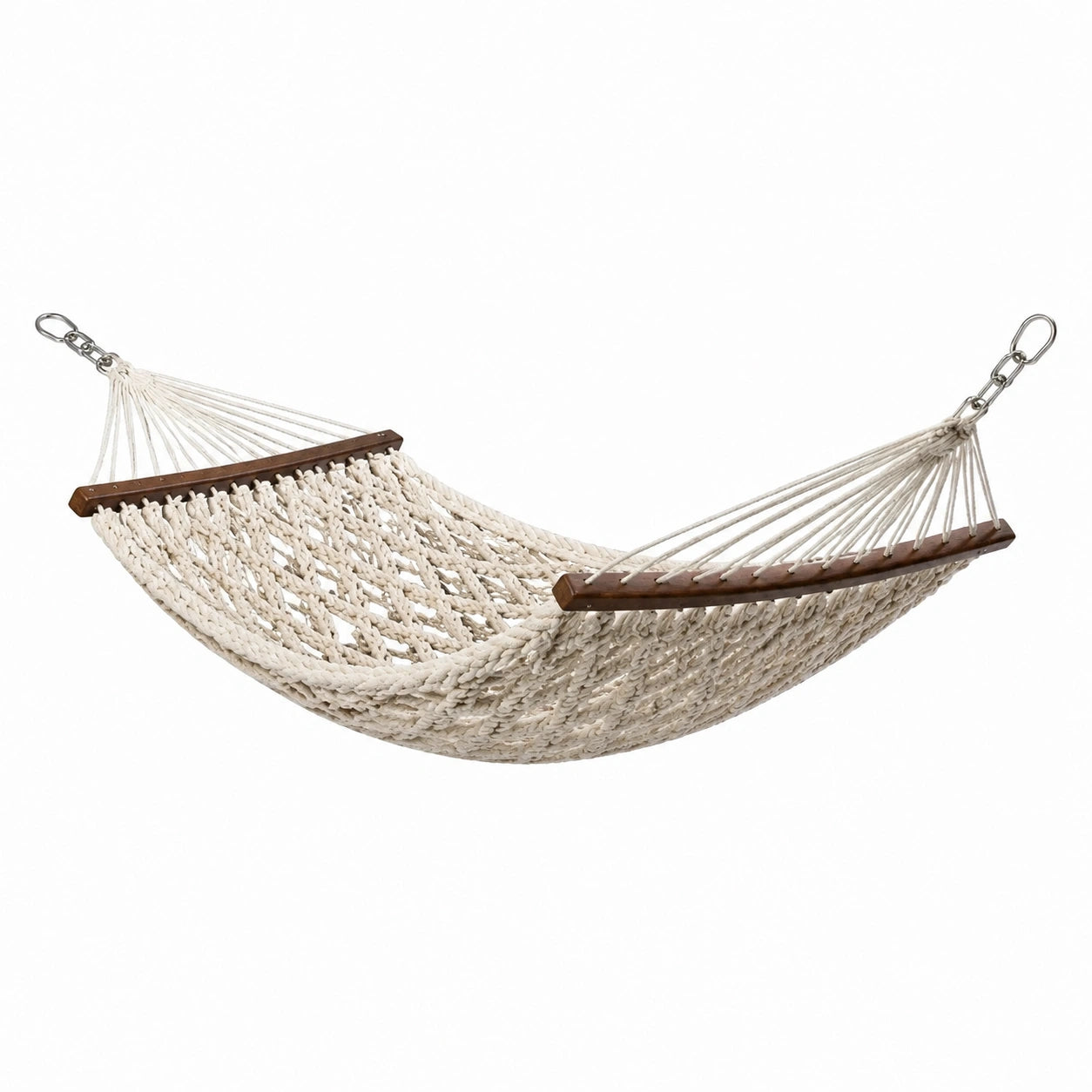 Hamac en corde de coton avec barres en bois 200x150 cm écru