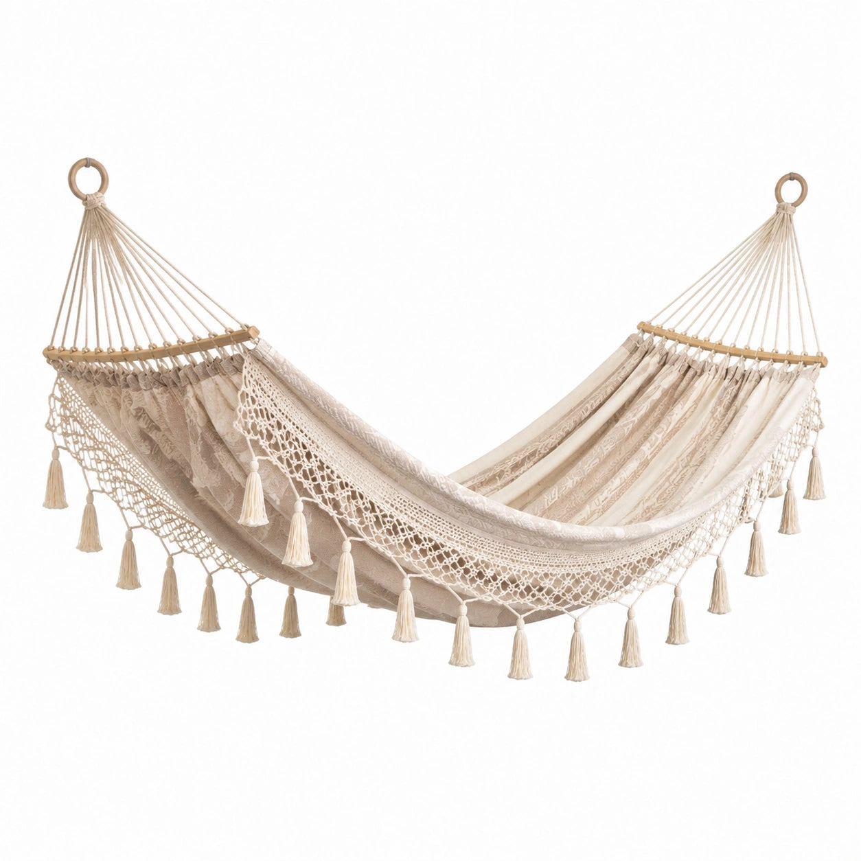 Hamac en coton avec franges en crochet, 200 cm x 150 cm