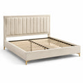 Lit double en bois et métal avec velours beige