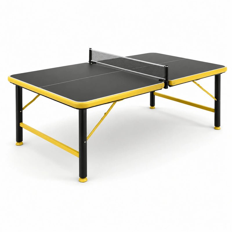 Table de ping-pong extérieure pliable en métal noir et jaune