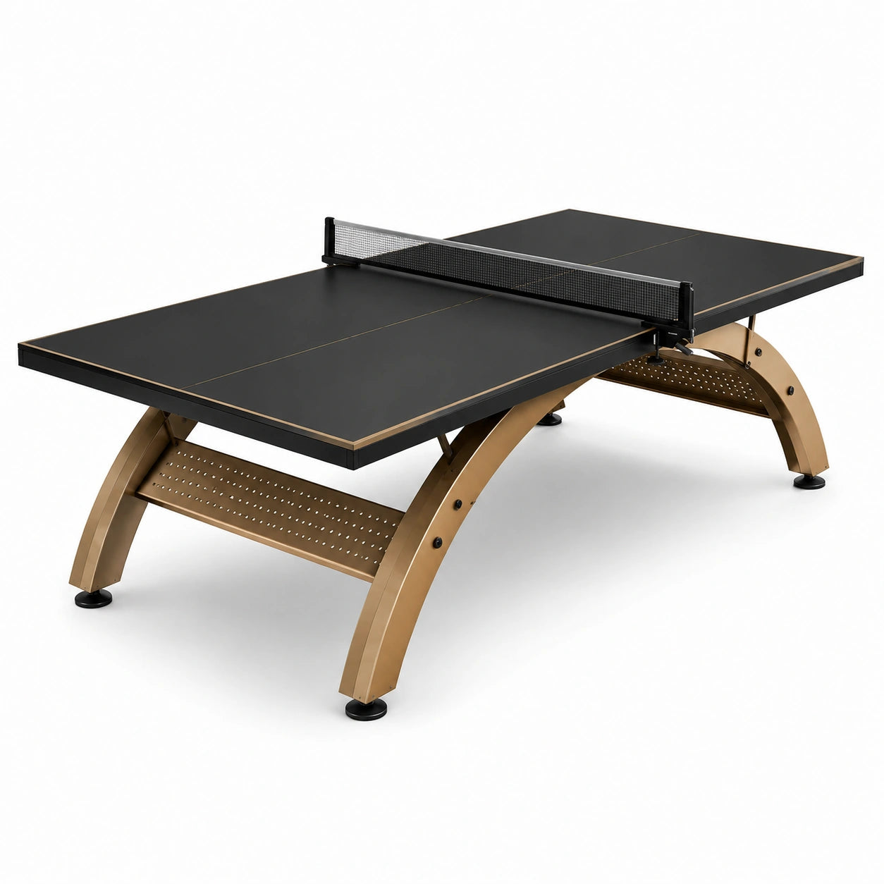 Table de ping-pong en composite noir avec pieds arqués en acier