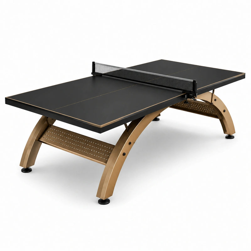 Table de ping-pong en composite noir avec pieds arqués en acier