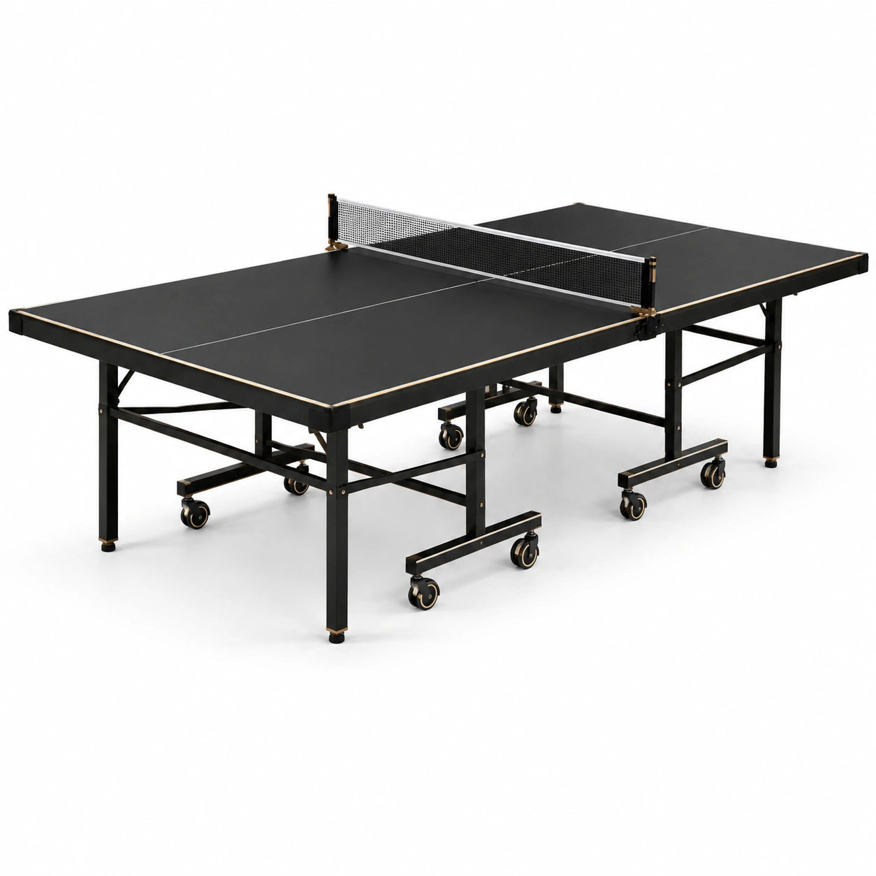 Table de ping-pong intérieure pliante avec cadre en acier noir