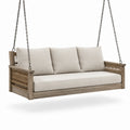 Balancelle suspendue en bois avec coussins en tissu polyester beige