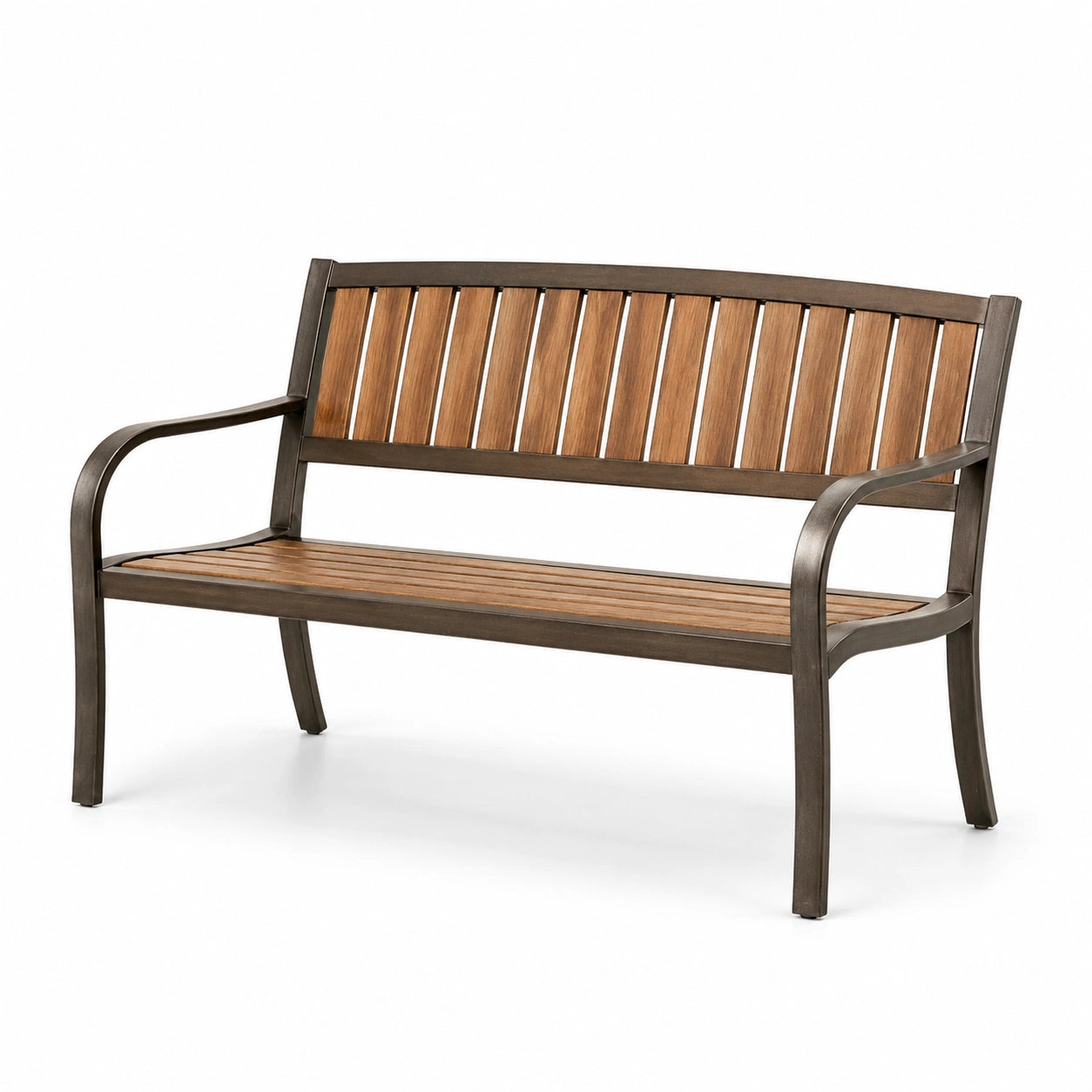 Banc de jardin en métal et bois composite 120 cm