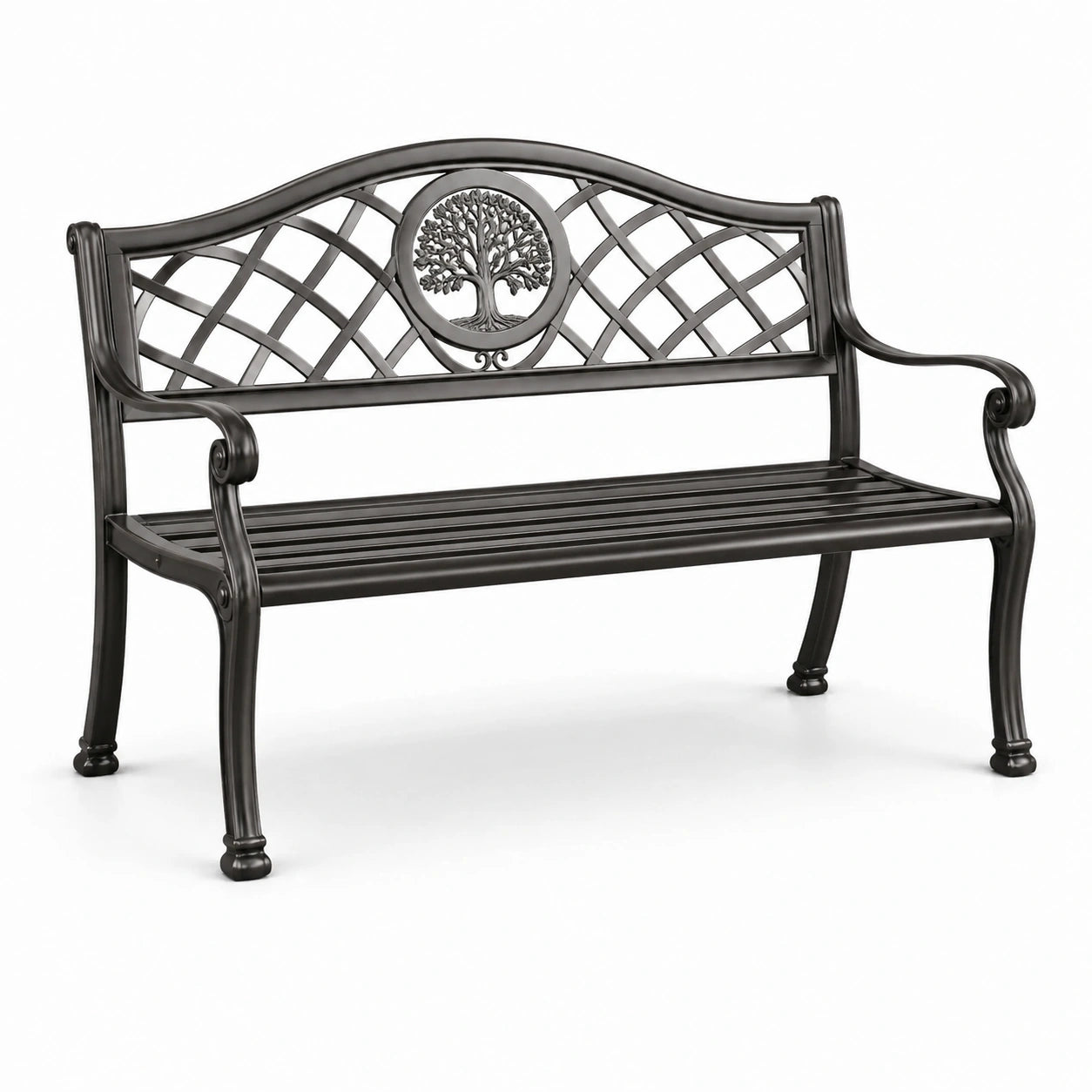 Banc en métal avec motif d'arbre en fonte noir