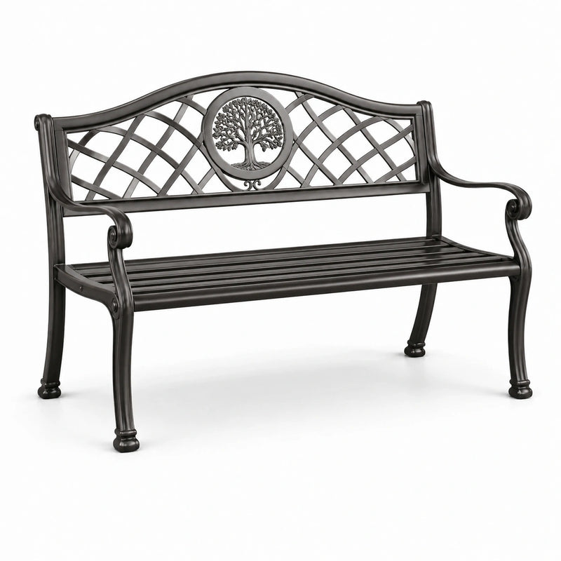 Banc en métal avec motif d'arbre en fonte noir