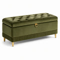 Banc de rangement en velours avec pieds métalliques dorés 120 cm