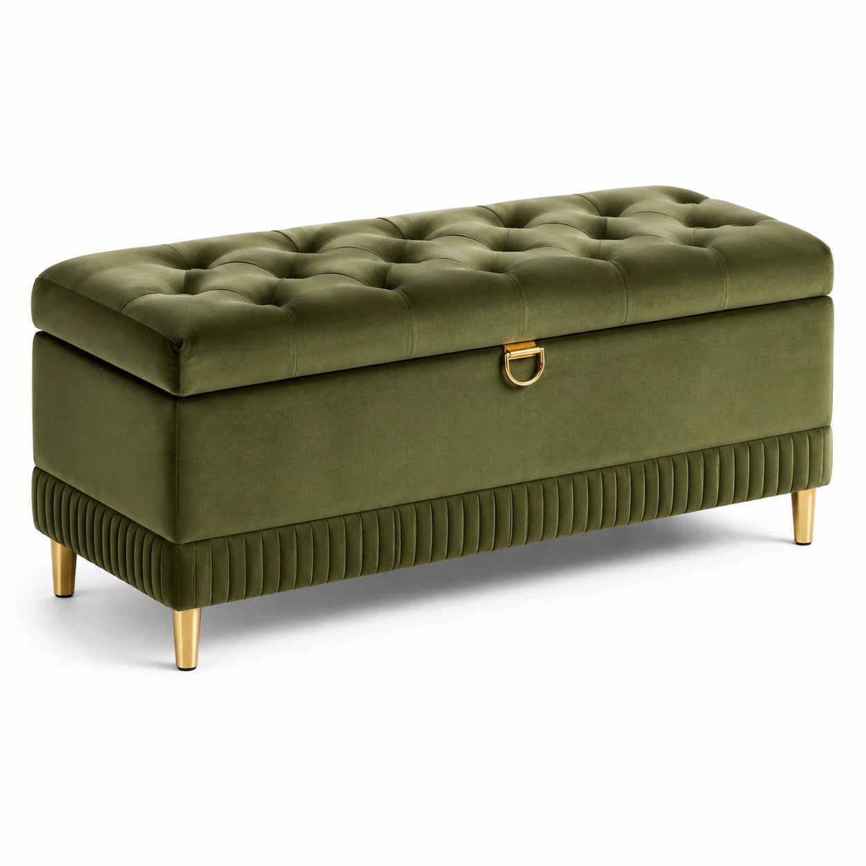 Banc de rangement en velours avec pieds métalliques dorés 120 cm
