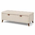 Banc de rangement en tissu avec pieds en bois beige