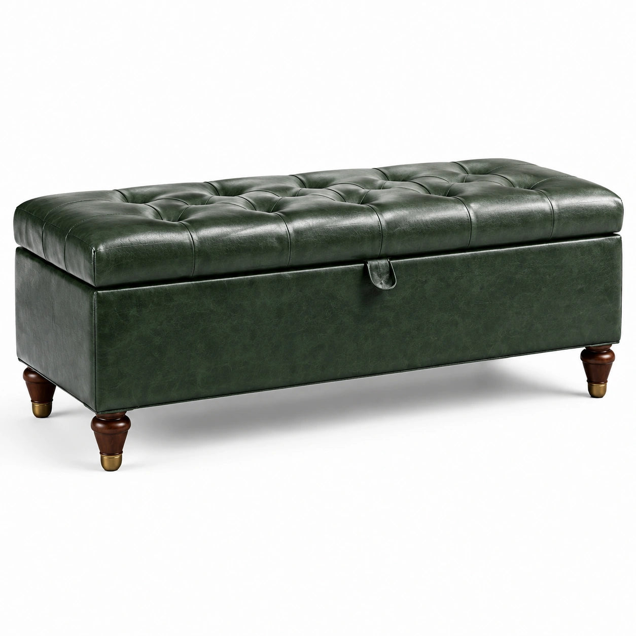 Banc en cuir synthétique vert avec pieds en bois