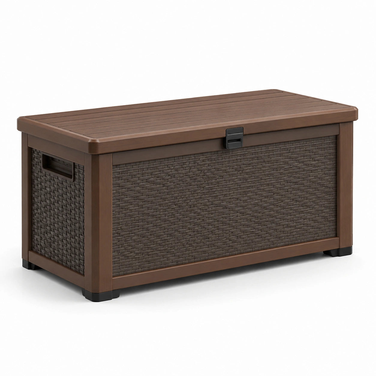 Coffre de rangement en plastique tressé marron 145L
