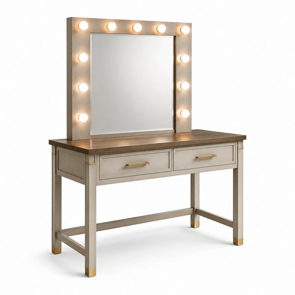 Coiffeuse en bois avec miroir LED et 2 tiroirs