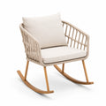 Fauteuil à bascule en bois et corde avec coussins en polyester beige