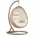 Chaise suspendue en résine tressée avec coussin beige et structure en acier