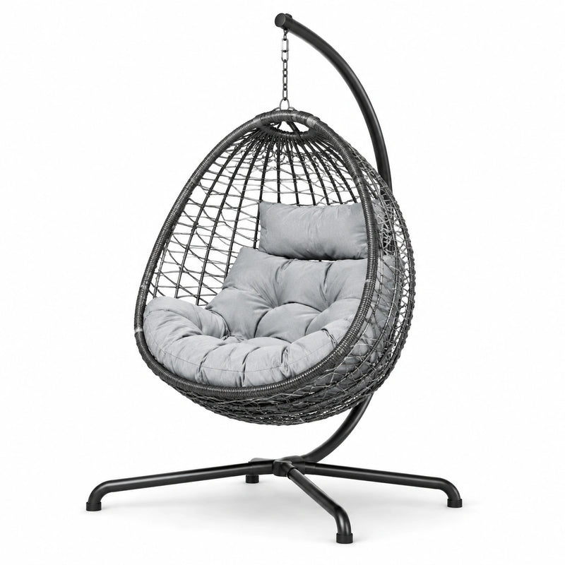 Chaise suspendue en métal avec coussin gris en polyester